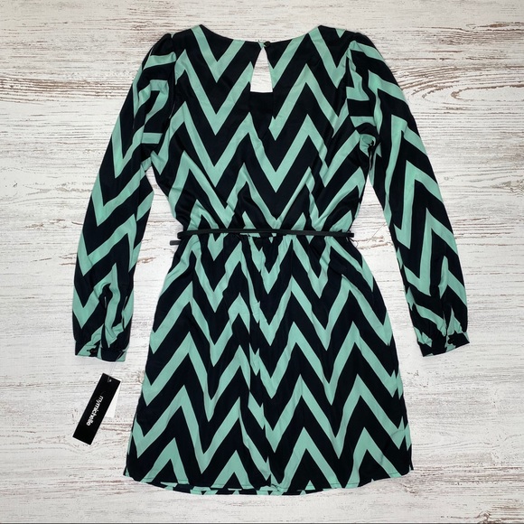 Mint Green & Black Long sleeve Chevron Dress - Picture 4 of 6